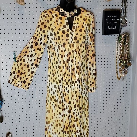 Vintage Leopard Print Polyester Maxi Dress, Sz Large, READ FOR FLAWS! - Picture 1 of 15